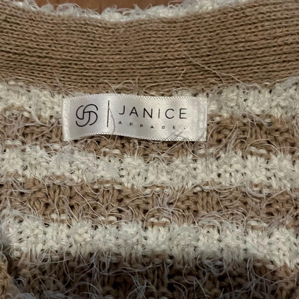 Janice Apparel Tan Striped Longline Eyelash Cardigan - Picture 3 of 3